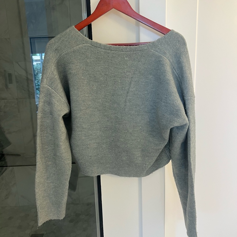 OAK + FORT Gray /blue Knit Cardigan Sweater - Picture 3 of 4